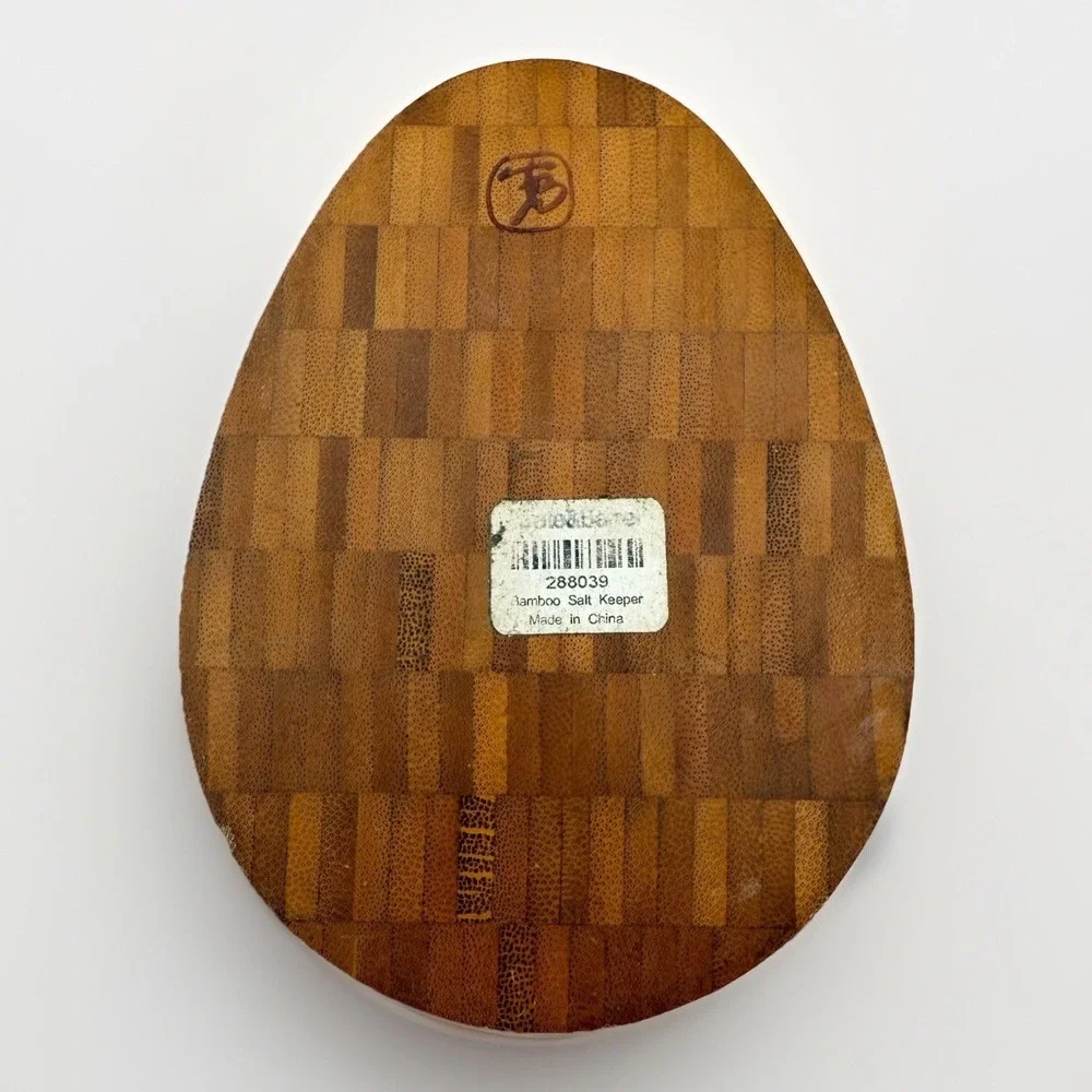 Crate & Barrel Bamboo Salt Keeper with Swivel Lid • 5